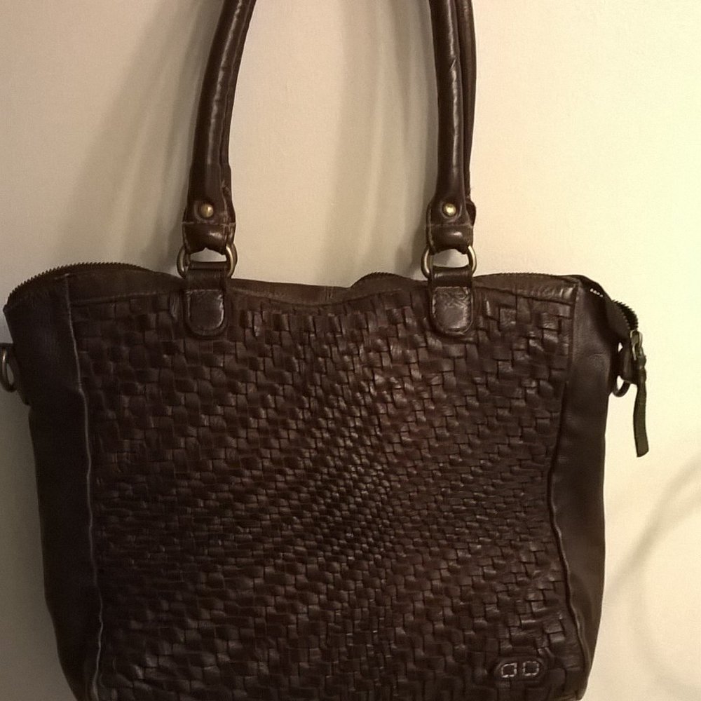Bed Stu Brown Weave  Leather Tote